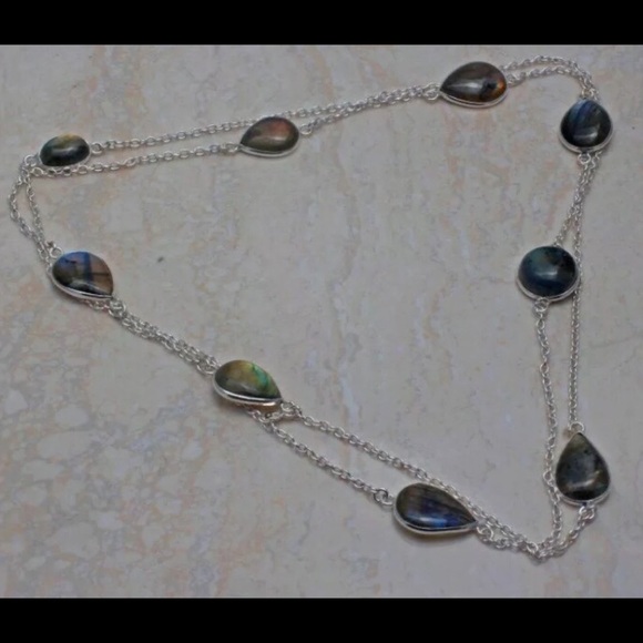 Fiery Flash Natural Labradorite Gemstone Handmade Station Necklace - Picture 2 of 7